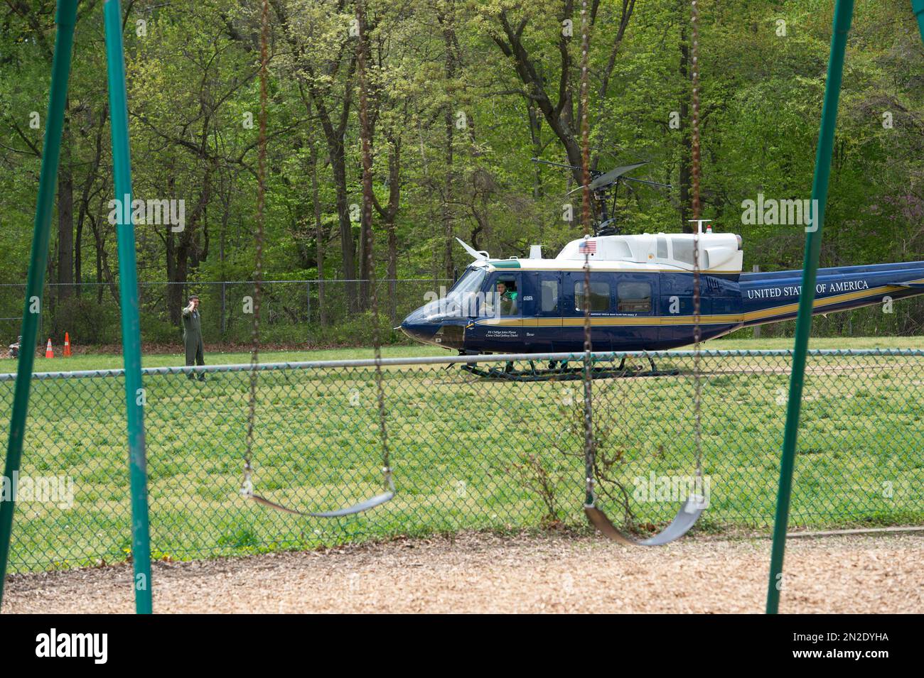 An Air Force helicopter out of Andrews Air Force Base is seen on the