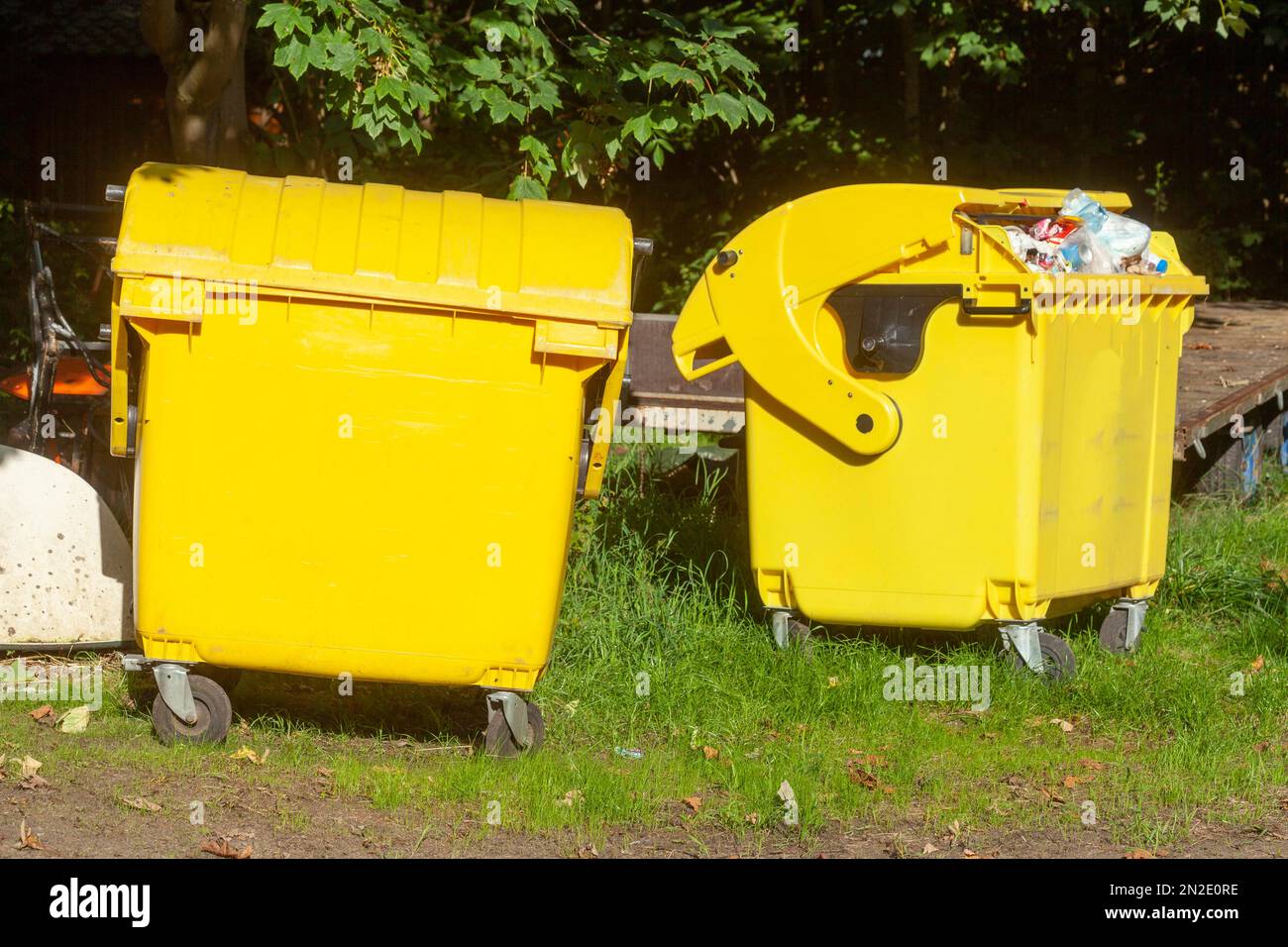 Yellow bins for plastic waste, waste separation, Germany Stock Photo Alamy
