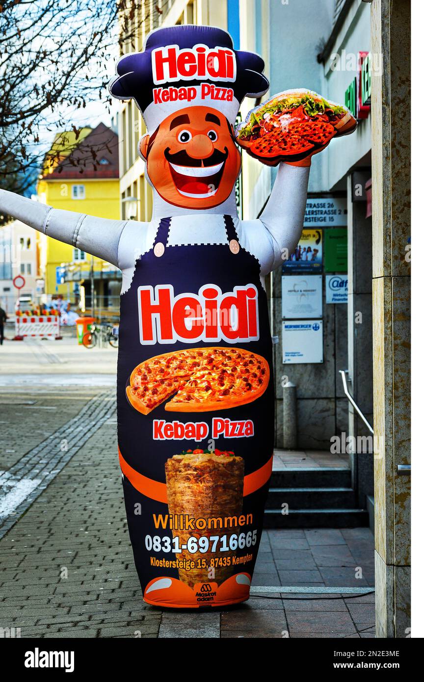 Inflated rubber figure, Heidi Kebap Pizza, Kempten, Allgaeu, Bavaria, Germany Stock Photo