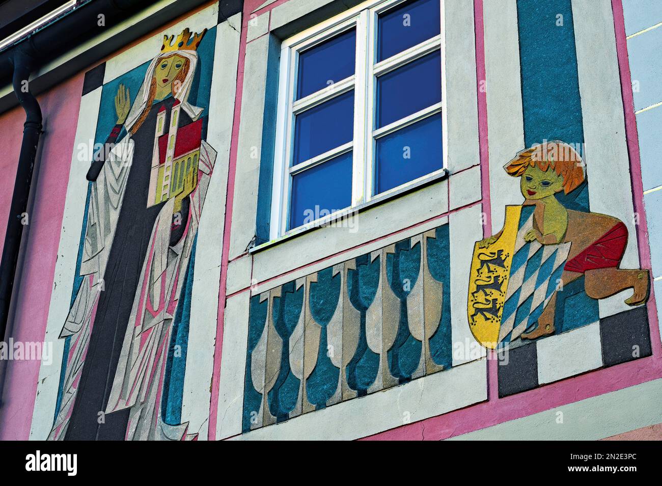 Wall fresco by Franz Weiss, Queen Hildegard and child with coat of arms