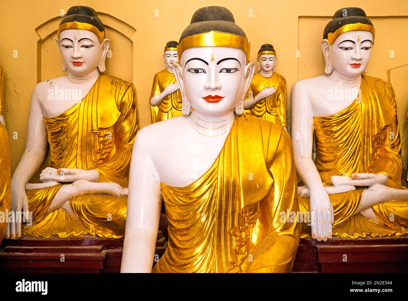 Temple of the Buddha figures, Shwedagon Pagoda, Yangon, Myanmar, Yangon, Myanmar Stock Photo