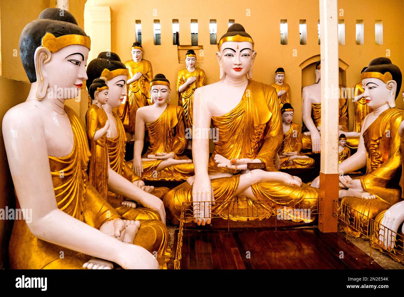 Temple of the Buddha figures, Shwedagon Pagoda, Yangon, Myanmar, Yangon, Myanmar Stock Photo