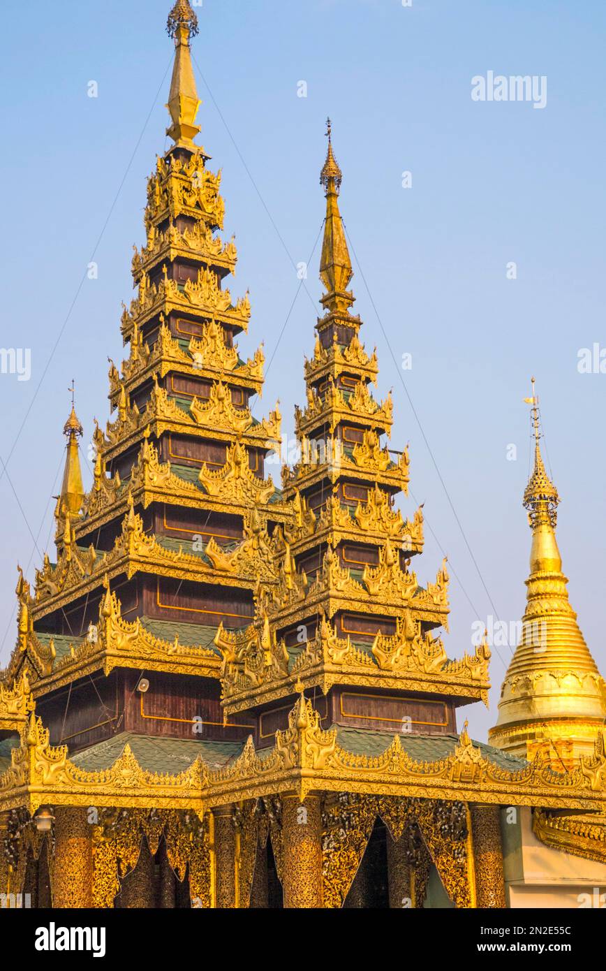 Pagoda Spires, Shwedagon Pagoda, Yangoon, Myanmar, Yangoon, Myanmar, Asia Stock Photo