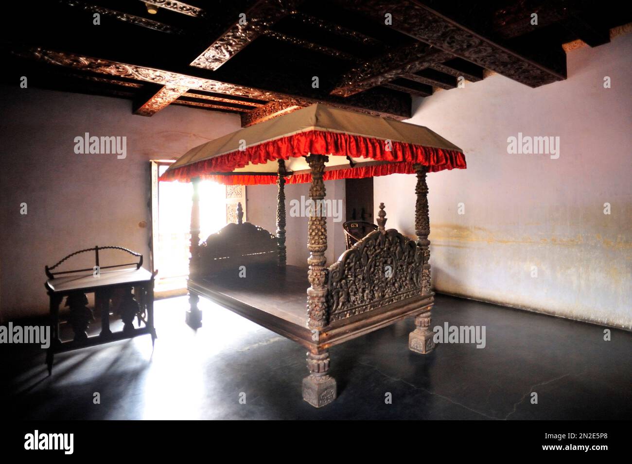 A medicinal bed carved in wood at Padmanabhapuram Palace state Tamil