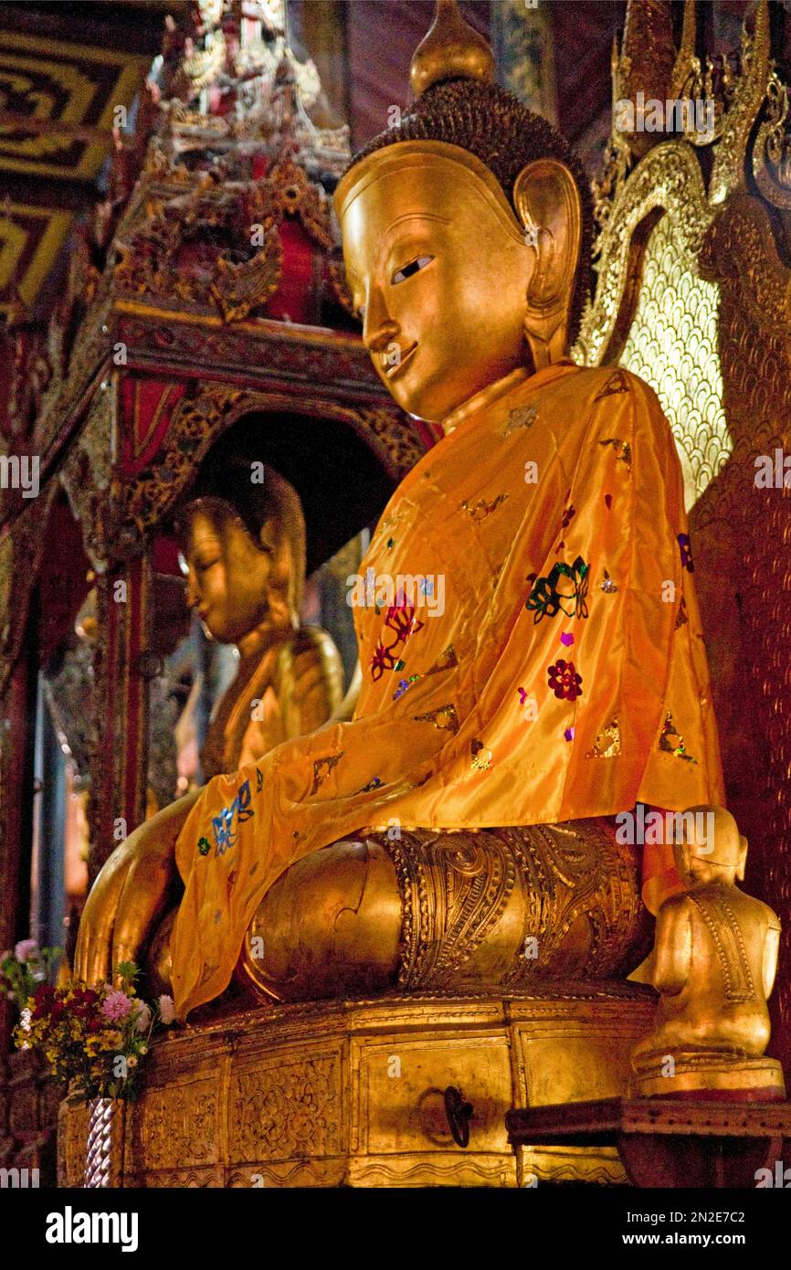 Shan style Buddha statue, Nga Phe Chaung Monastery, Inle Lake, Myanmar, Inle Lake, Myanmar Stock Photo