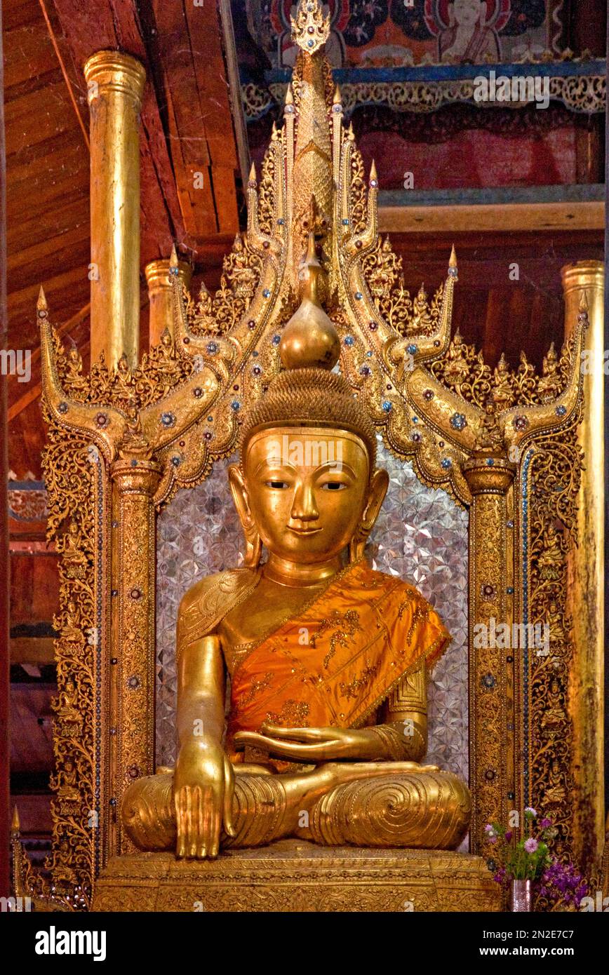 Shan style Buddha statue, Nga Phe Chaung Monastery, Inle Lake, Myanmar, Inle Lake, Myanmar Stock Photo