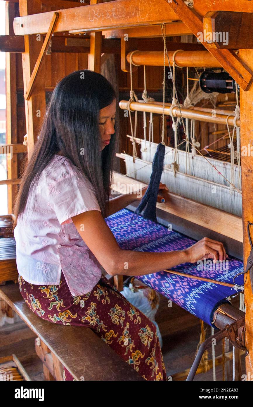 Lotus weaving, Myanmar, Pindaya, Myanmar, Asia Stock Photo