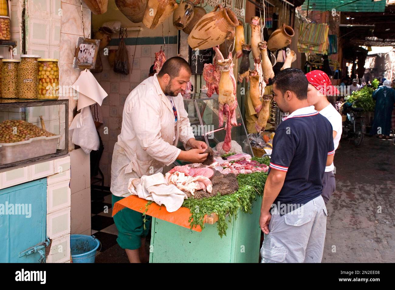 Butcher in the souk, Marrakech, Morocco, Africa Stock Photo