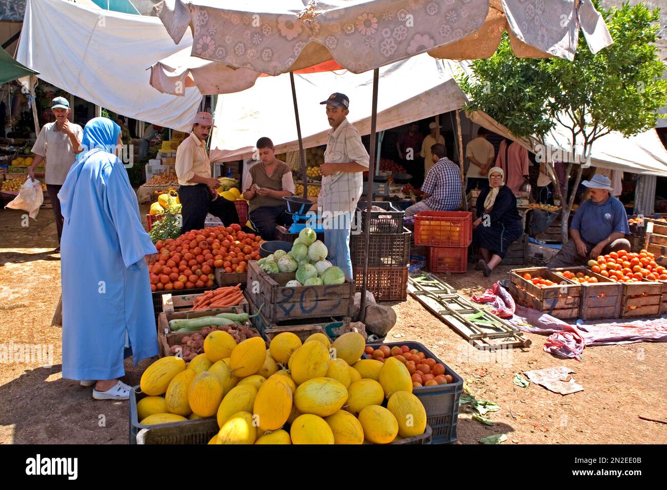 Trading at the vegetable market, Marrakech, Morocco, Africa Stock Photo