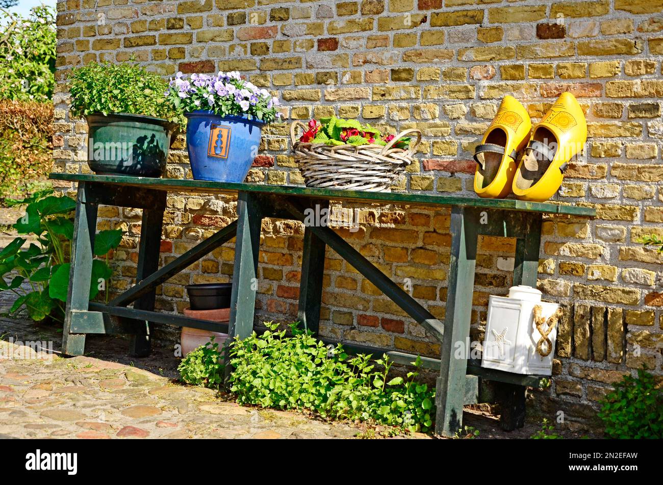 Street decoration on a green table in Bourtange Fortress, Netherlands Stock Photo