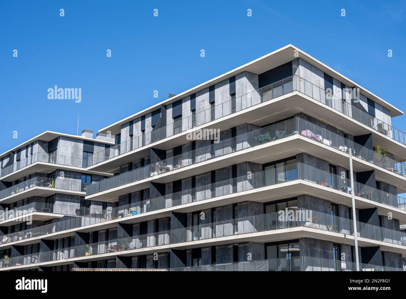 Modern gray apartment buildings seen in Barcelona, Spain Stock Photo