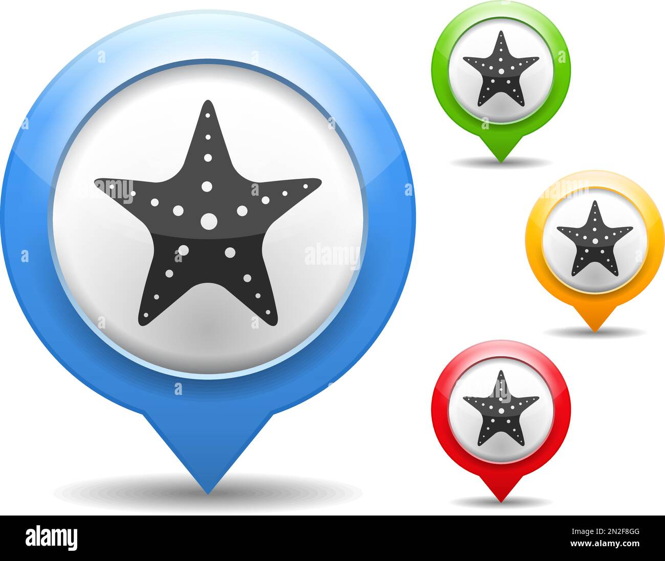 Map marker with icon of a starfish, vector eps10 illustration Stock Vector