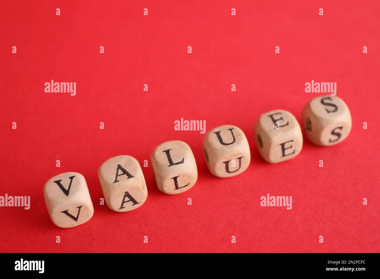 Beads with word VALUES on red background Stock Photo