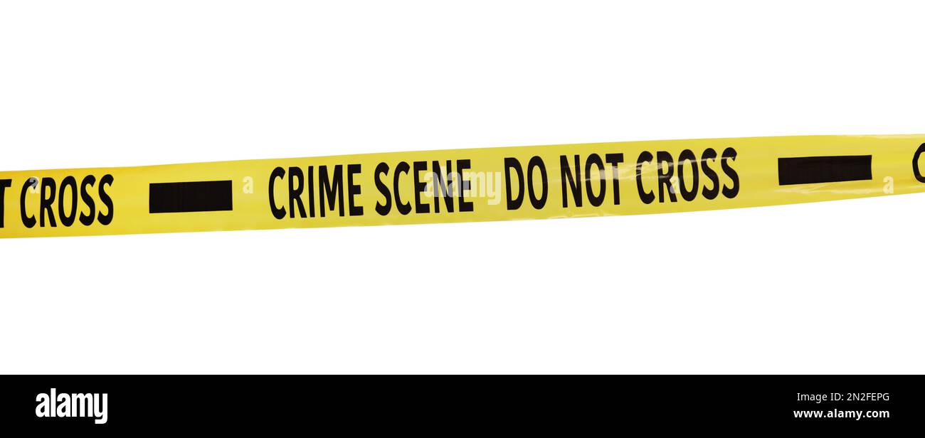 Yellow crime scene tape isolated on white Stock Photo Alamy