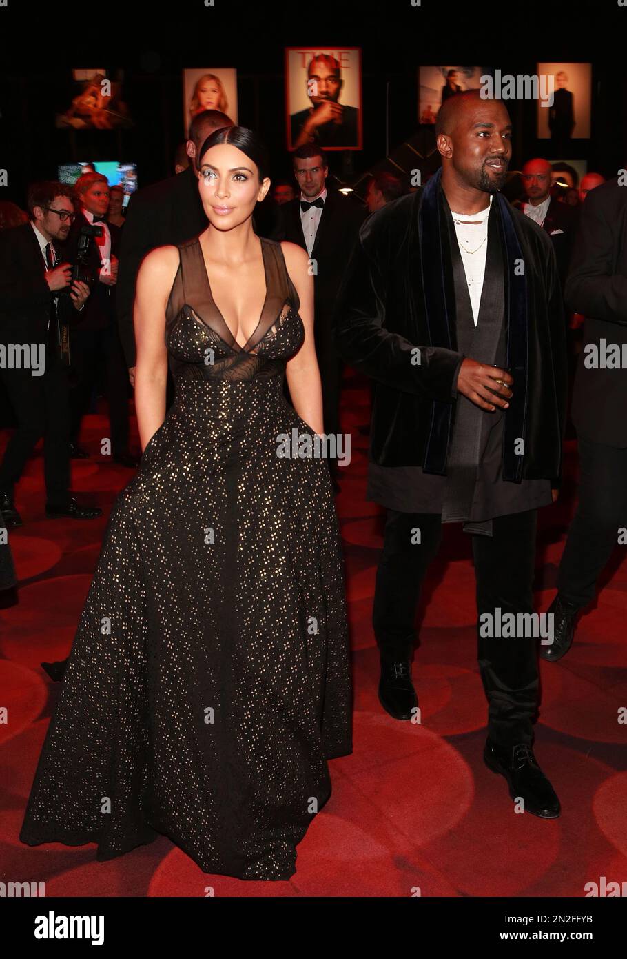 Kim Kardashian, left, and Kanye West attend the 2015 TIME 100 Gala