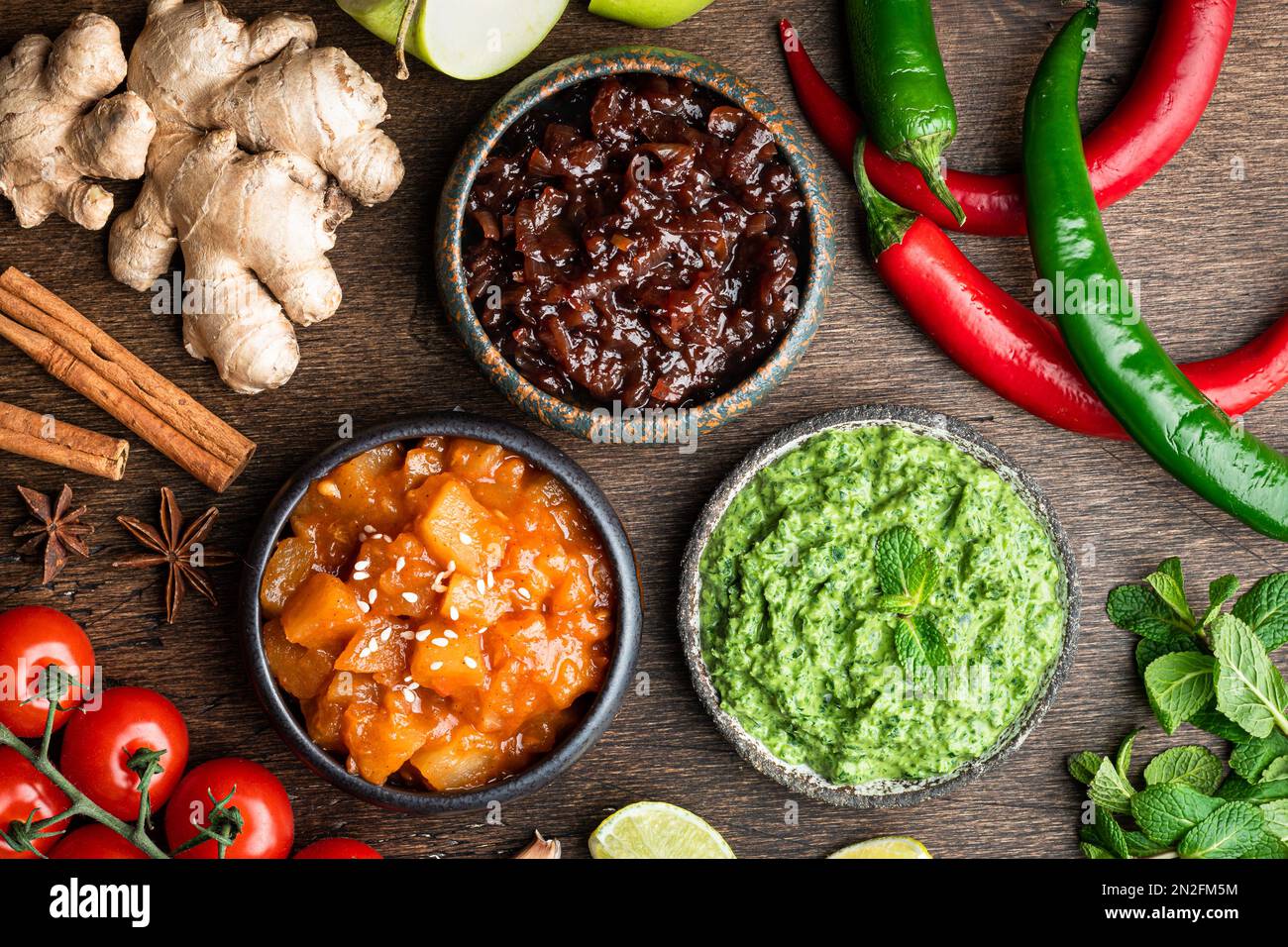 Indian chutney set Stock Photo Alamy