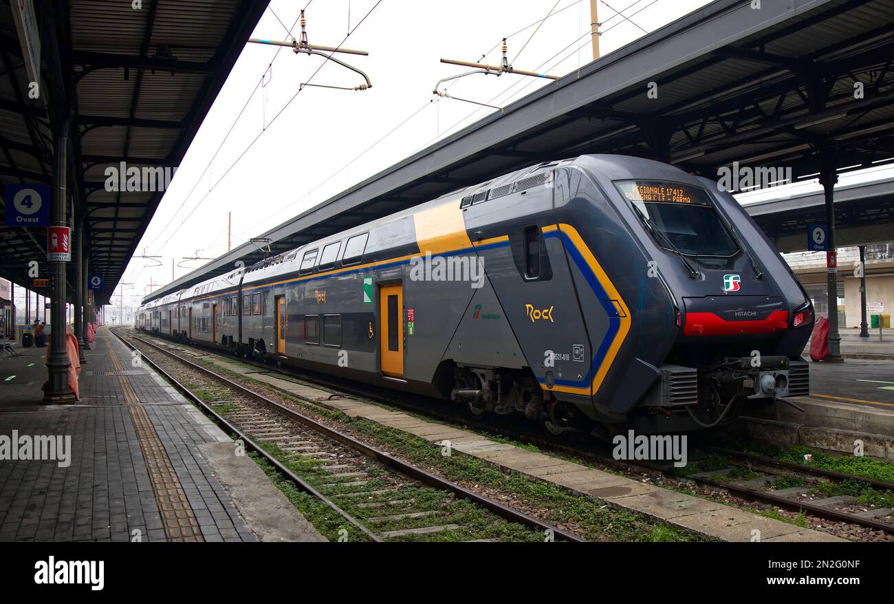 Train ready for departure at Bologna Centrale railway station. Italy