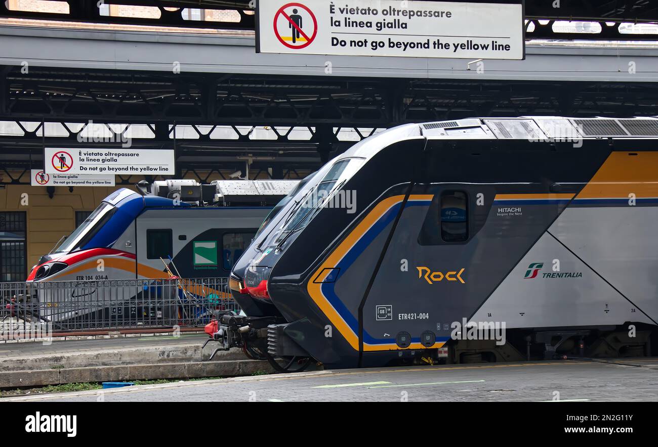 Train ready for departure at Bologna Centrale railway station. Italy