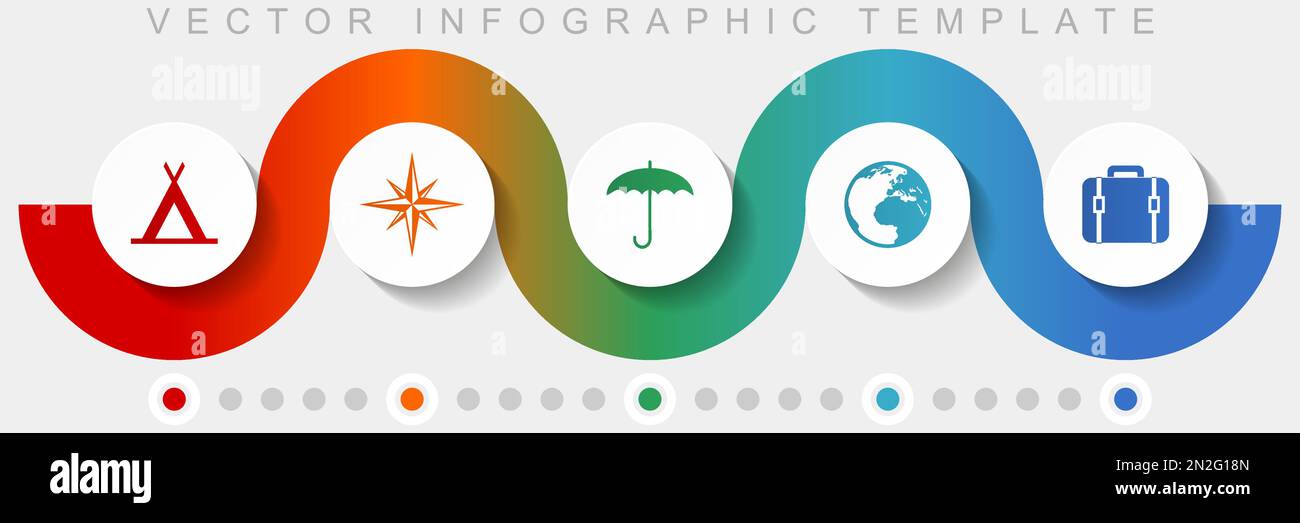 Adventure infographic vector template with icon set, miscellaneous icons such as tent, navigation, umbrella, globe and case for webdesign and mobile a Stock Vector