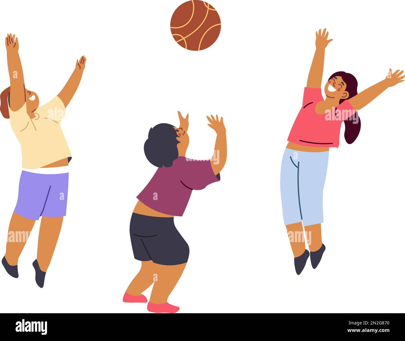 Kids playing with basketball ball, leisure time Stock Vector