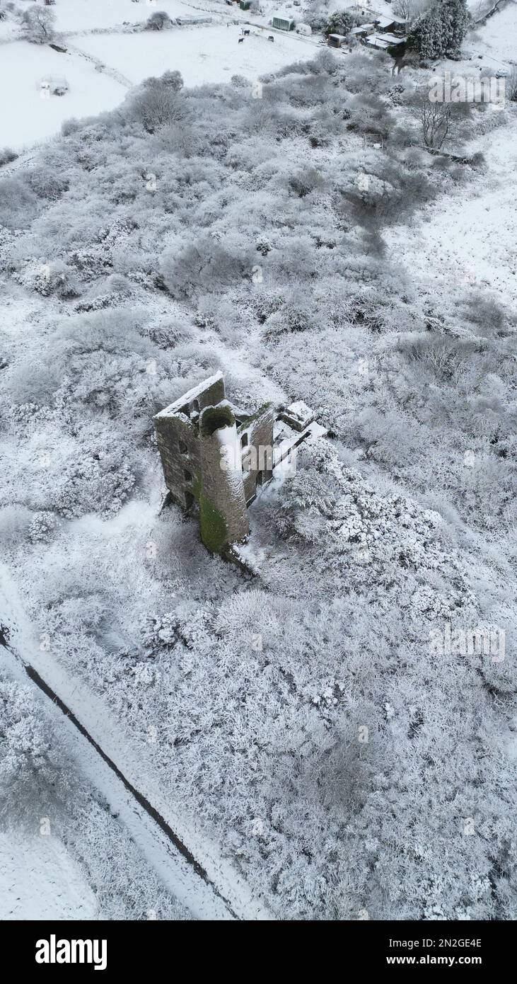An aerial view of abandoned building in the snow Stock Photo - Alamy