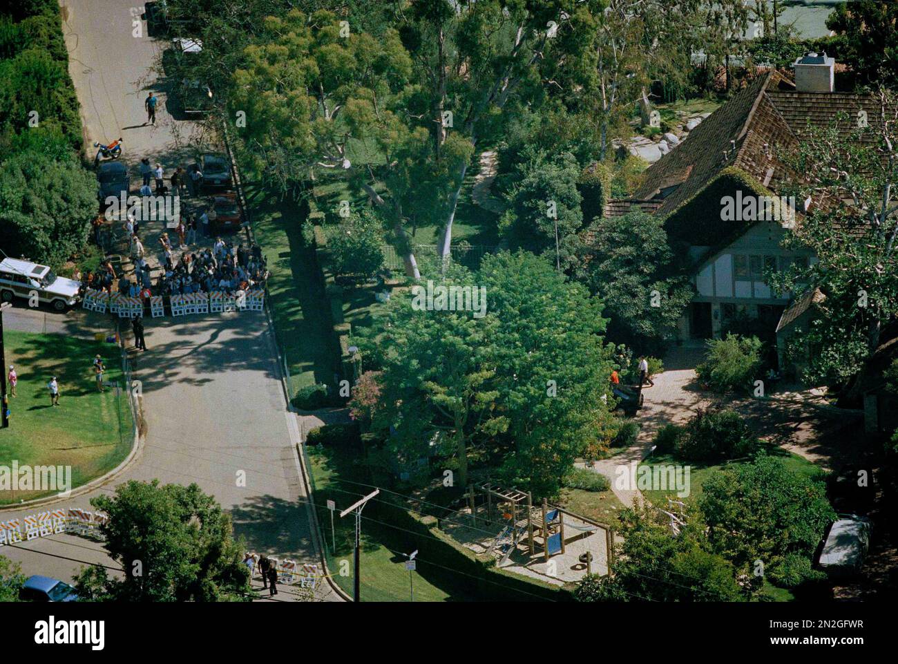 The O.J. Simpson Rockingham estate is seen from the air after Simpson