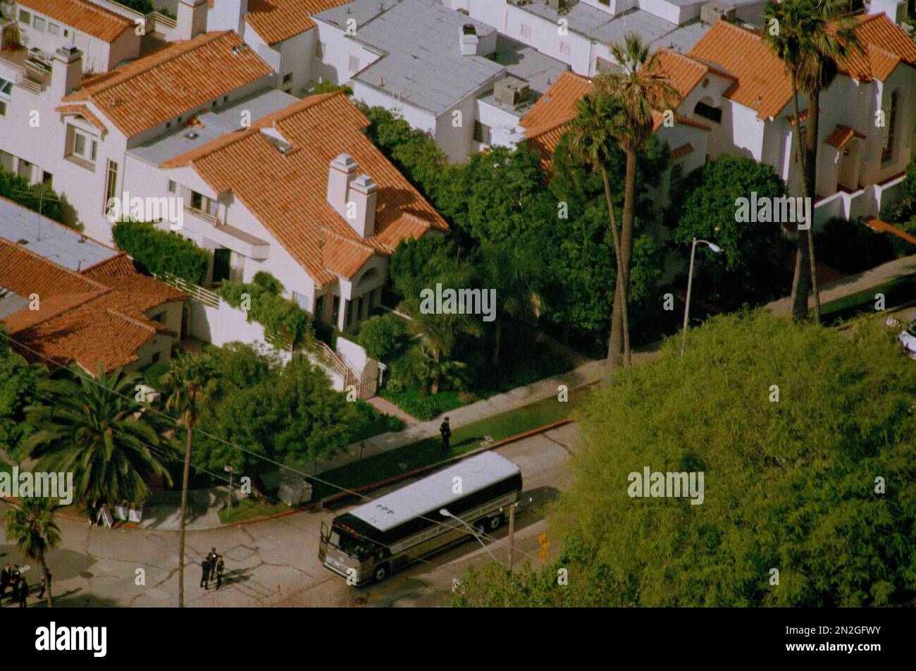An aerial view shows Nicole Brown Simpson's condo, top with two