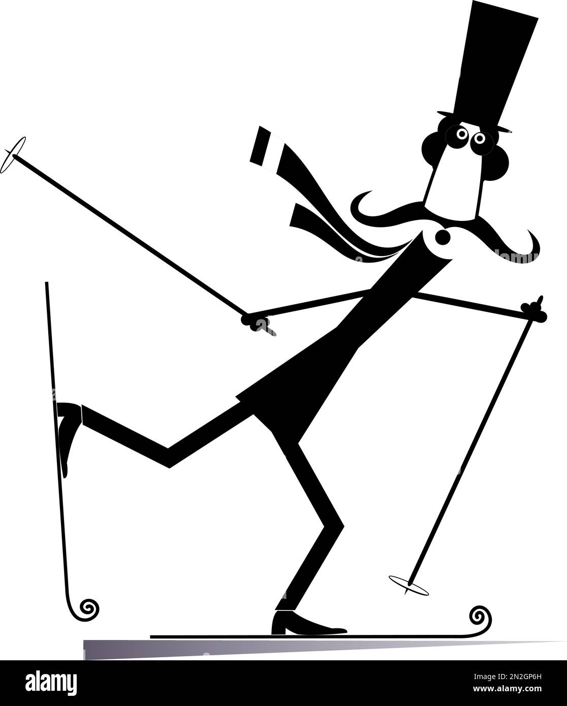 Mustache man in the top hat a skier illustration. Mustache gentleman in