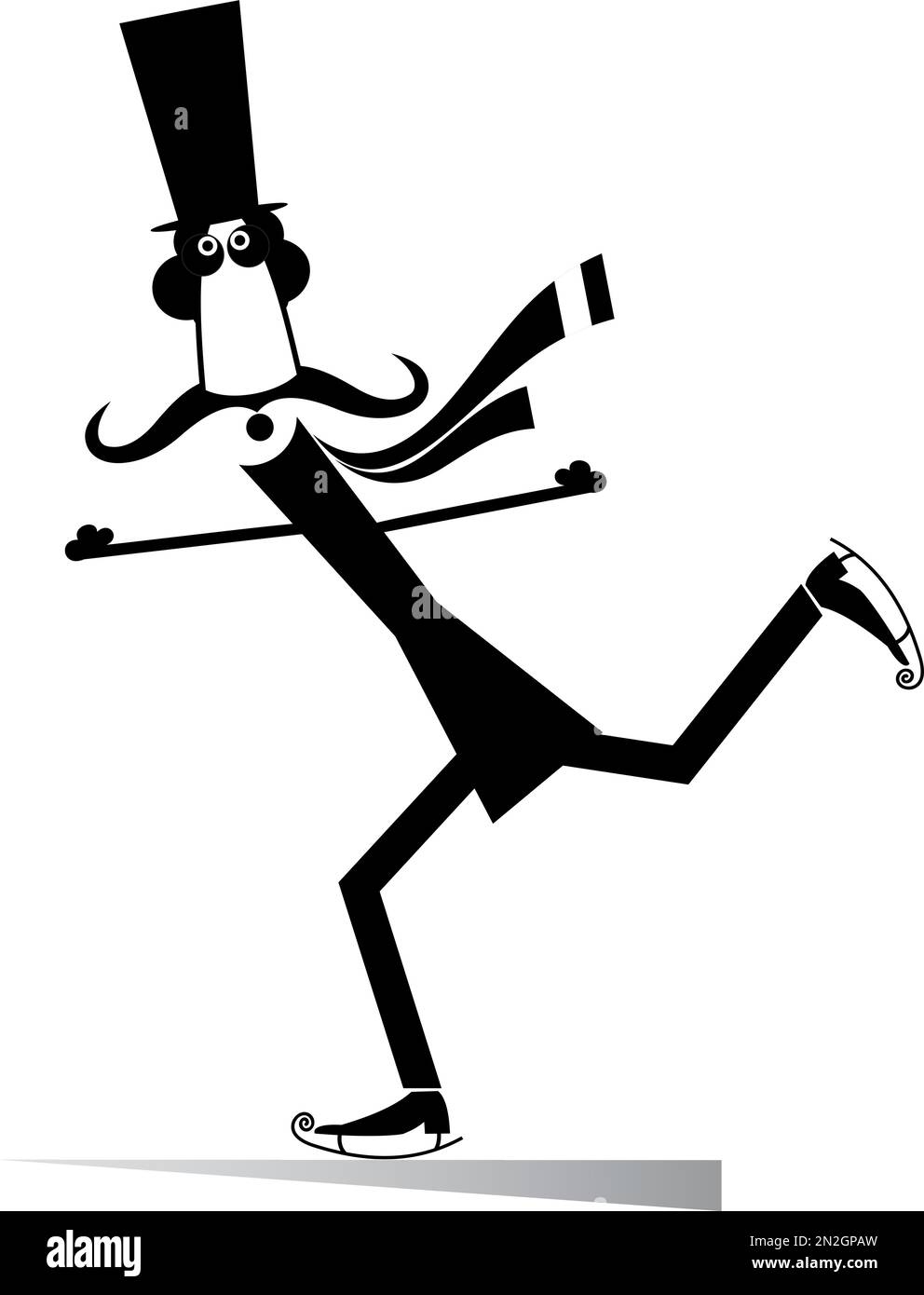 Cartoon mustache man in the top hat a skater illustration. Mustache