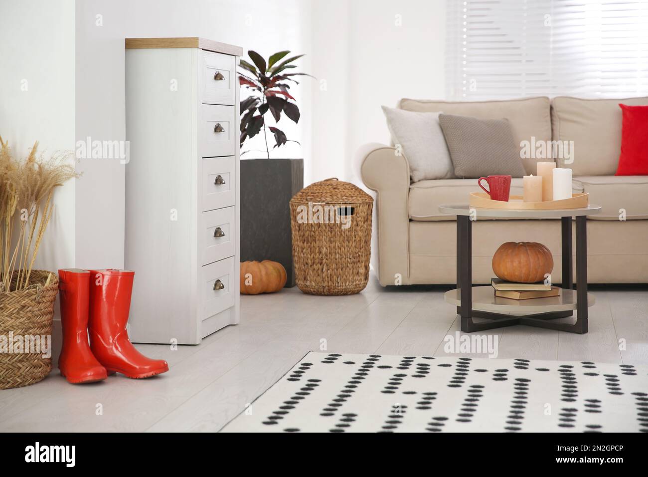 Cozy living room interior inspired by autumn colors Stock Photo - Alamy