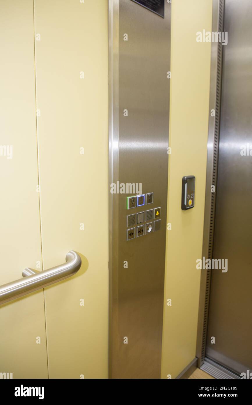 Modern buttons Elevator Interior and Exterior alloy yellow silver Stock Photo