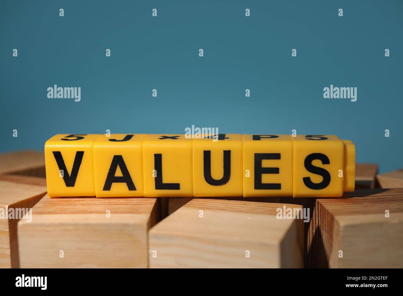 Blocks with word VALUES on wooden cubes Stock Photo