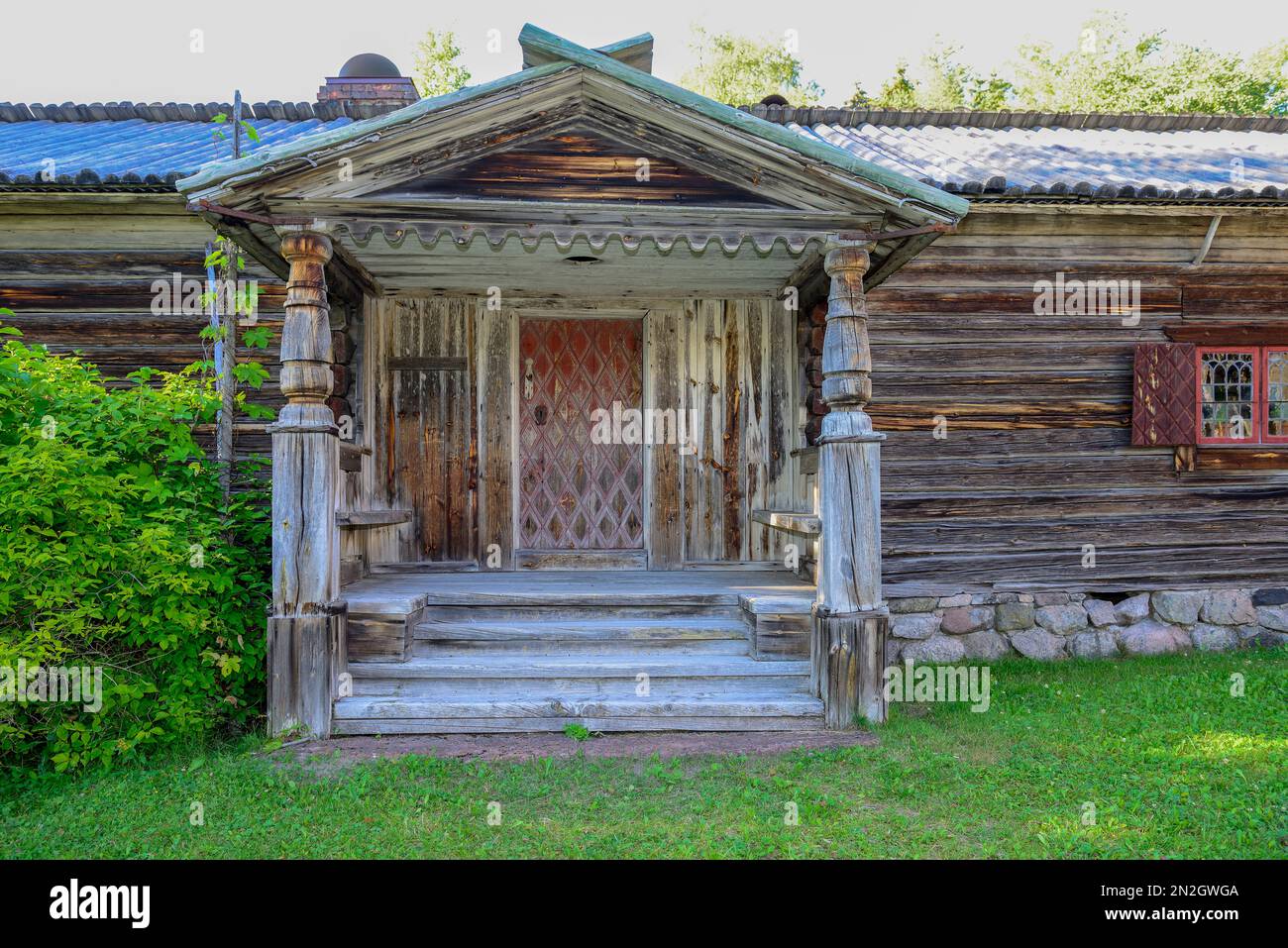 Porch of an old log-house, Dalarna, Sweden Stock Photo