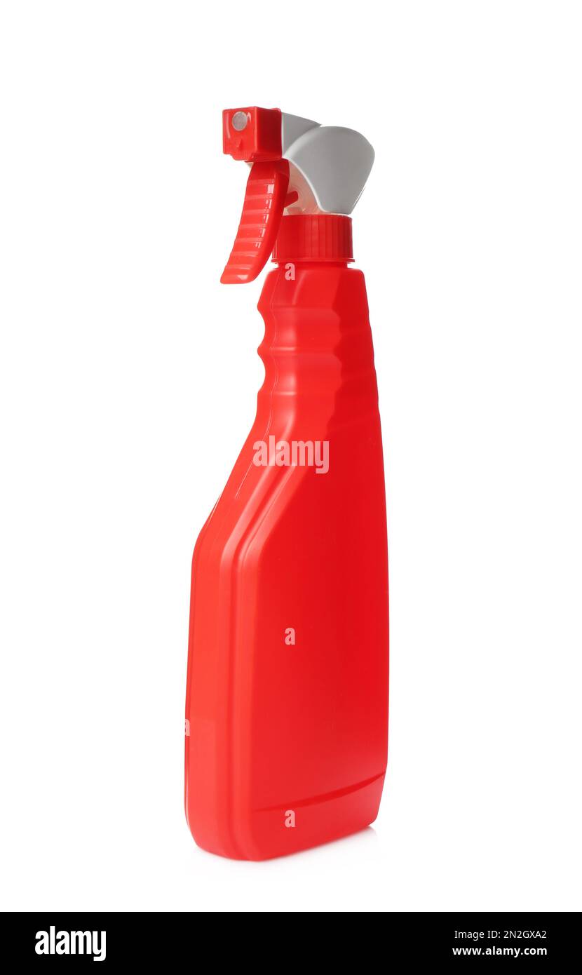 Red spray bottle of cleaning product isolated on white Stock Photo Alamy