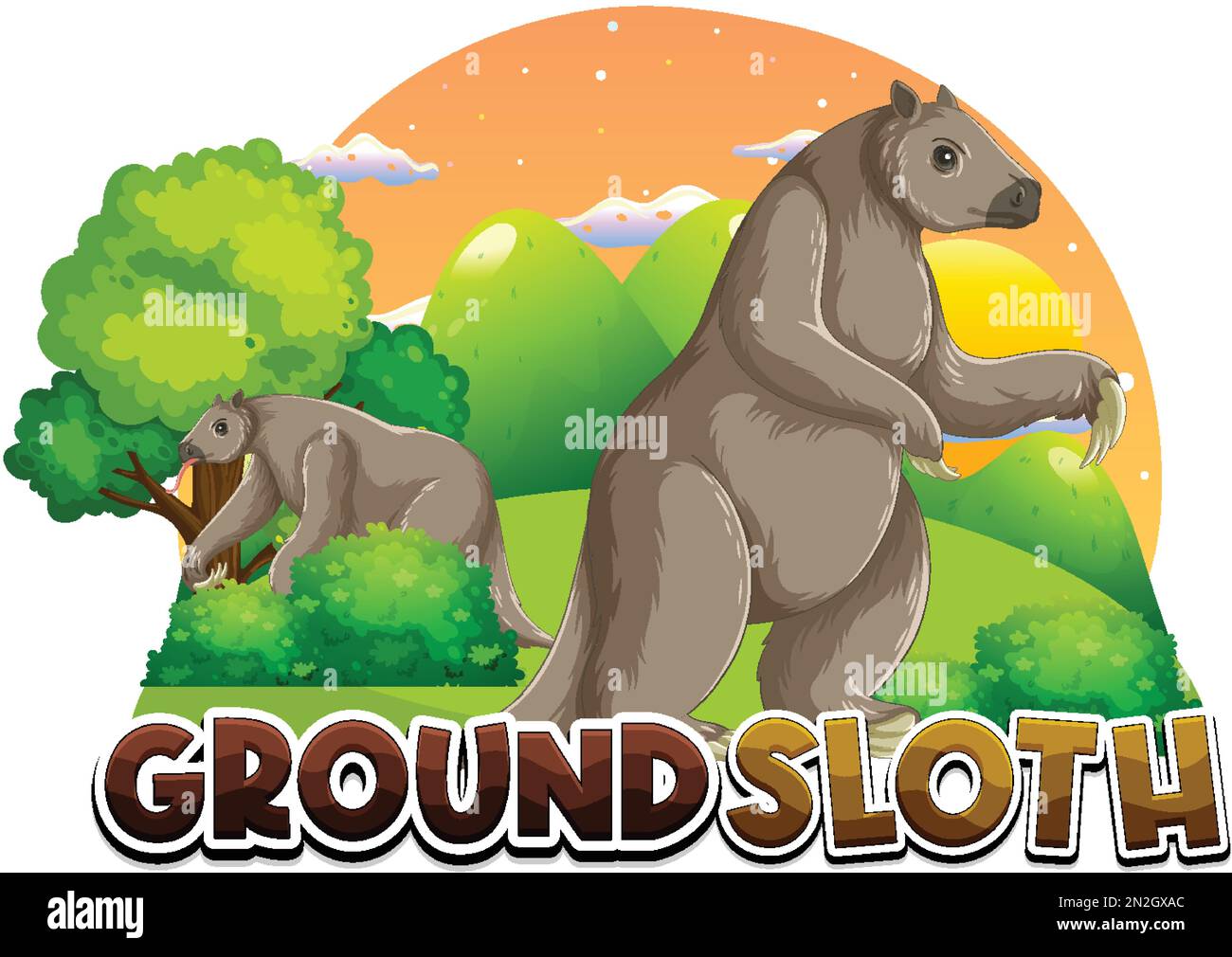 Ground sloth cartoon character with logo illustration Stock Vector