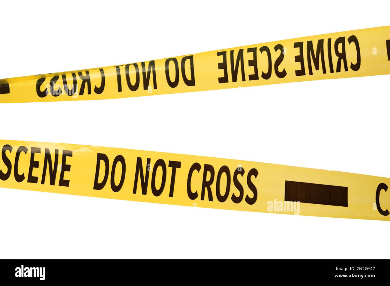 Yellow crime scene tapes isolated on white Stock Photo Alamy