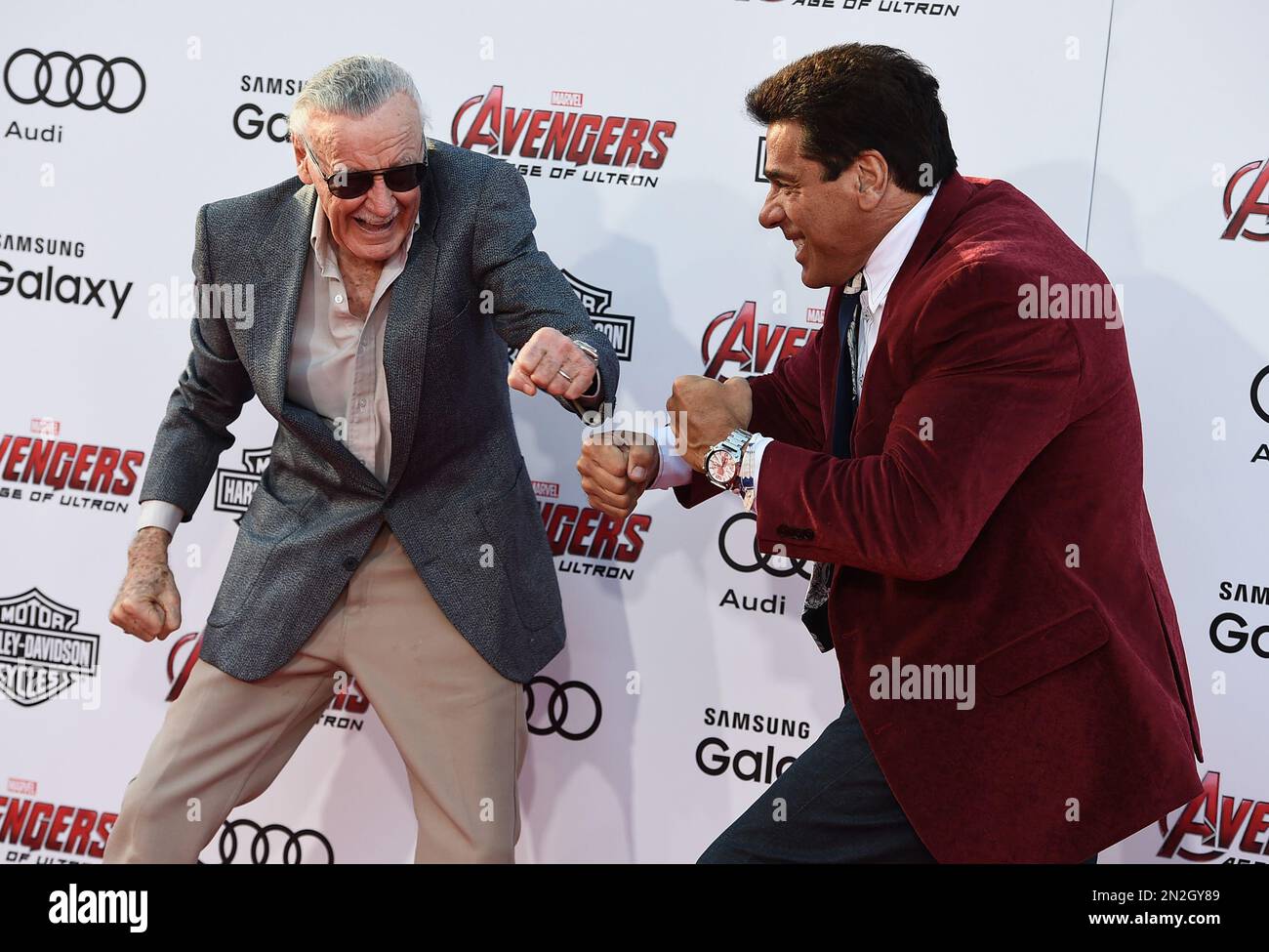 Stan Lee, left, and Lou Ferrigno arrive at the Los Angeles premiere of ...