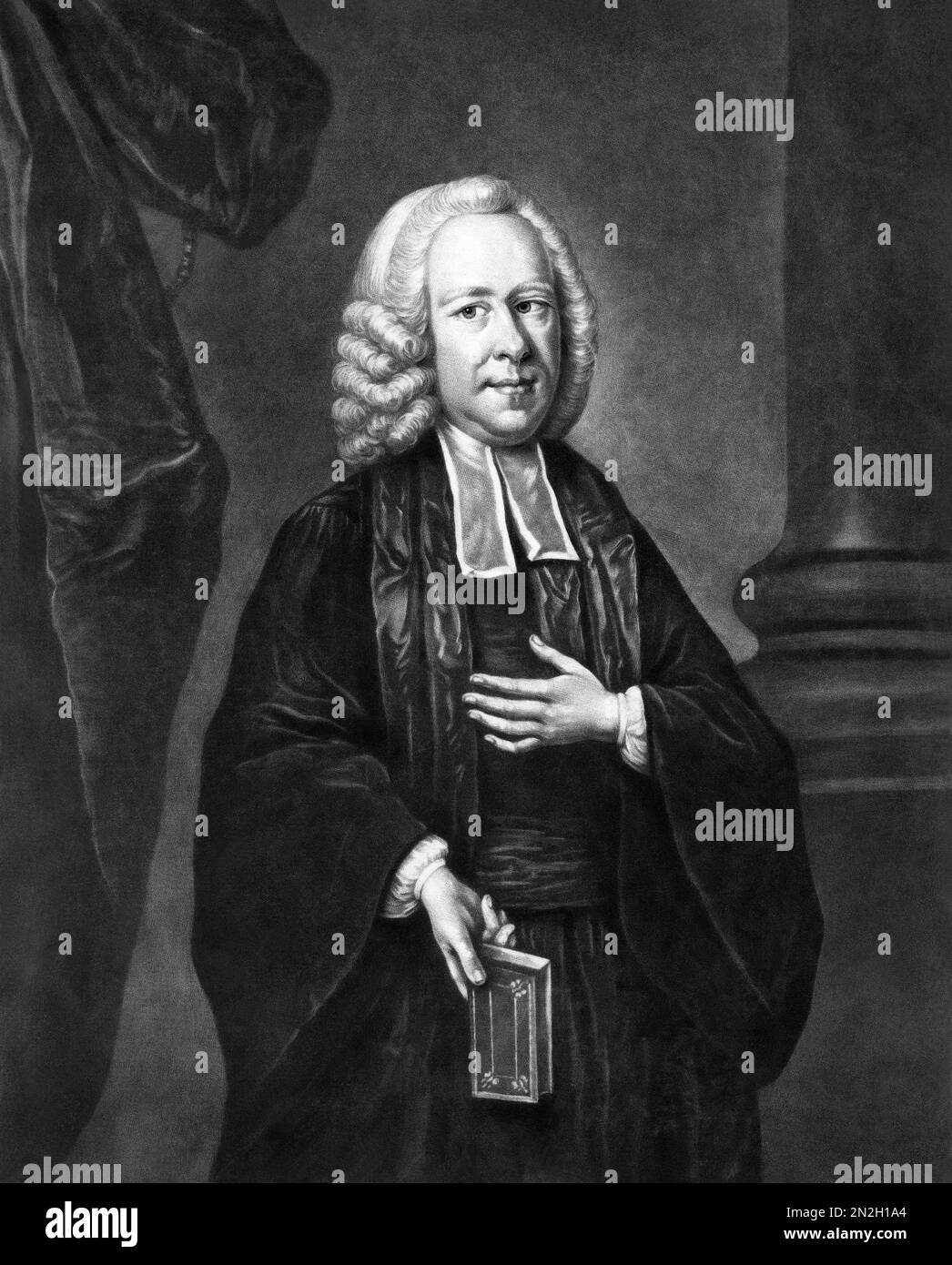 George Whitefield (1714–1770), whose name was pronounced and sometimes spelled Whitfield, was a popular (and controversial) English Anglican evangelist and itinerant preacher who traveled and preached extensively throughout the American Colonies and the United Kingdom. Stock Photo