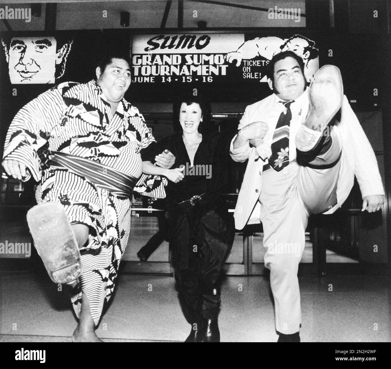 Sumo wrestlers Konishiki, left, and Jessey Takamiyama, originally from