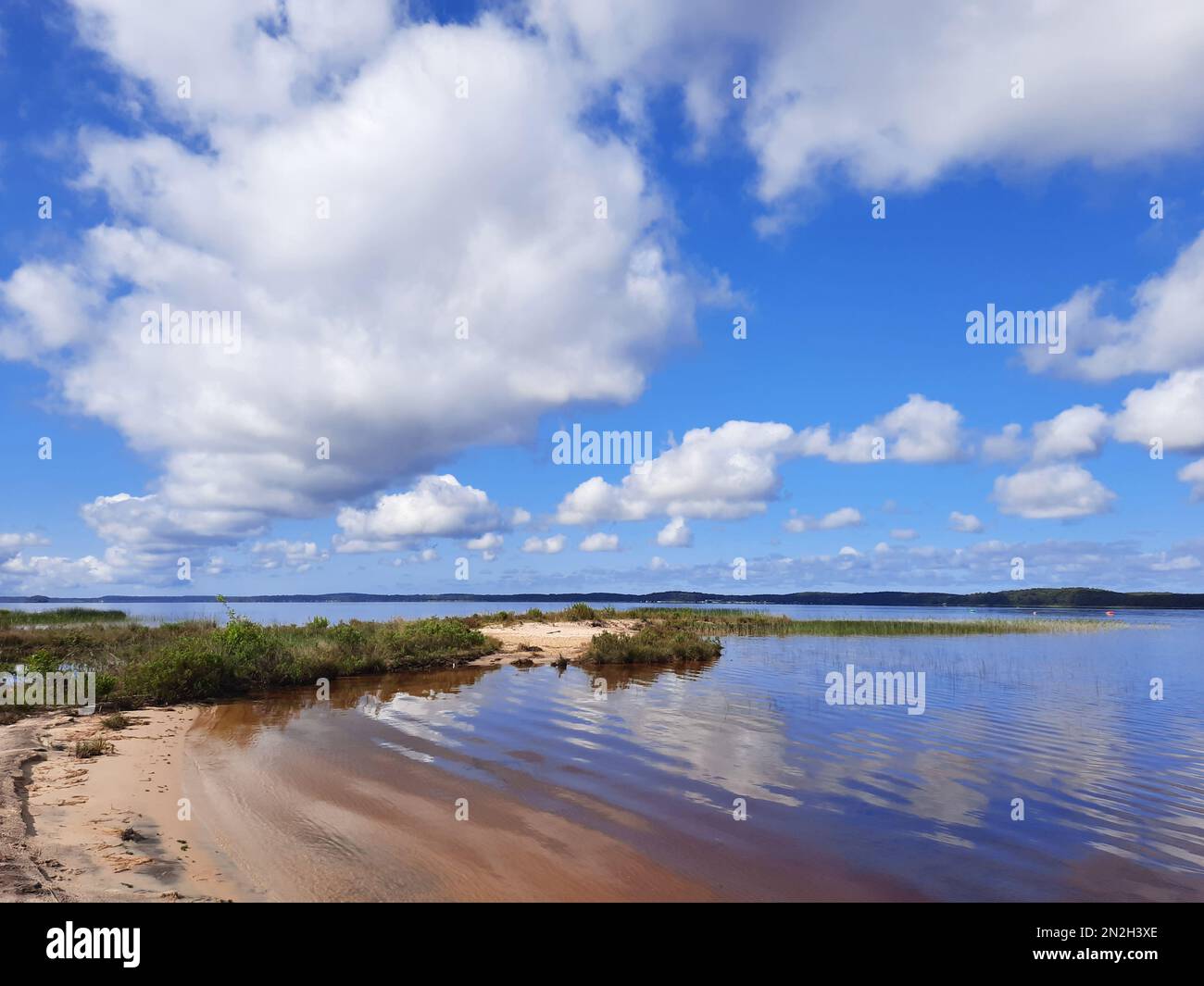 biscarrosse sandy wild beach with blue calm water in landes france Stock Photo