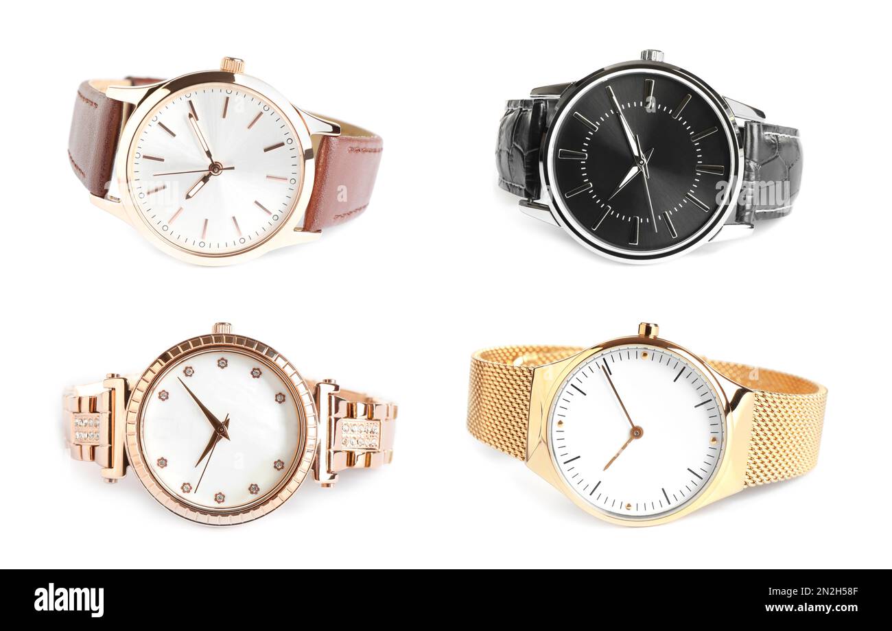 Collage of stylish watches on white background Stock Photo - Alamy