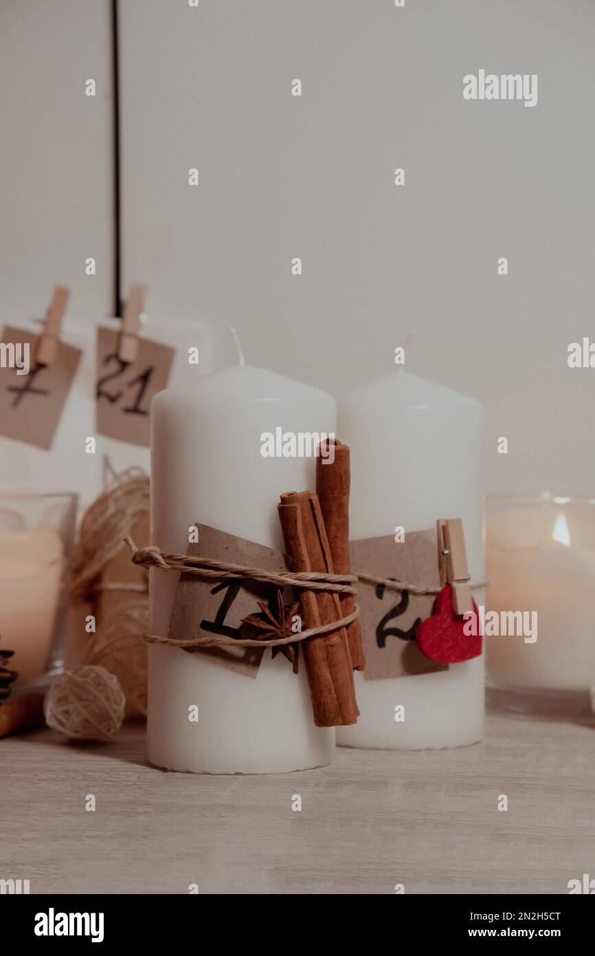 Candle with advent calendar Traditional Burning Christmas Wax Candles with numbers counting down
