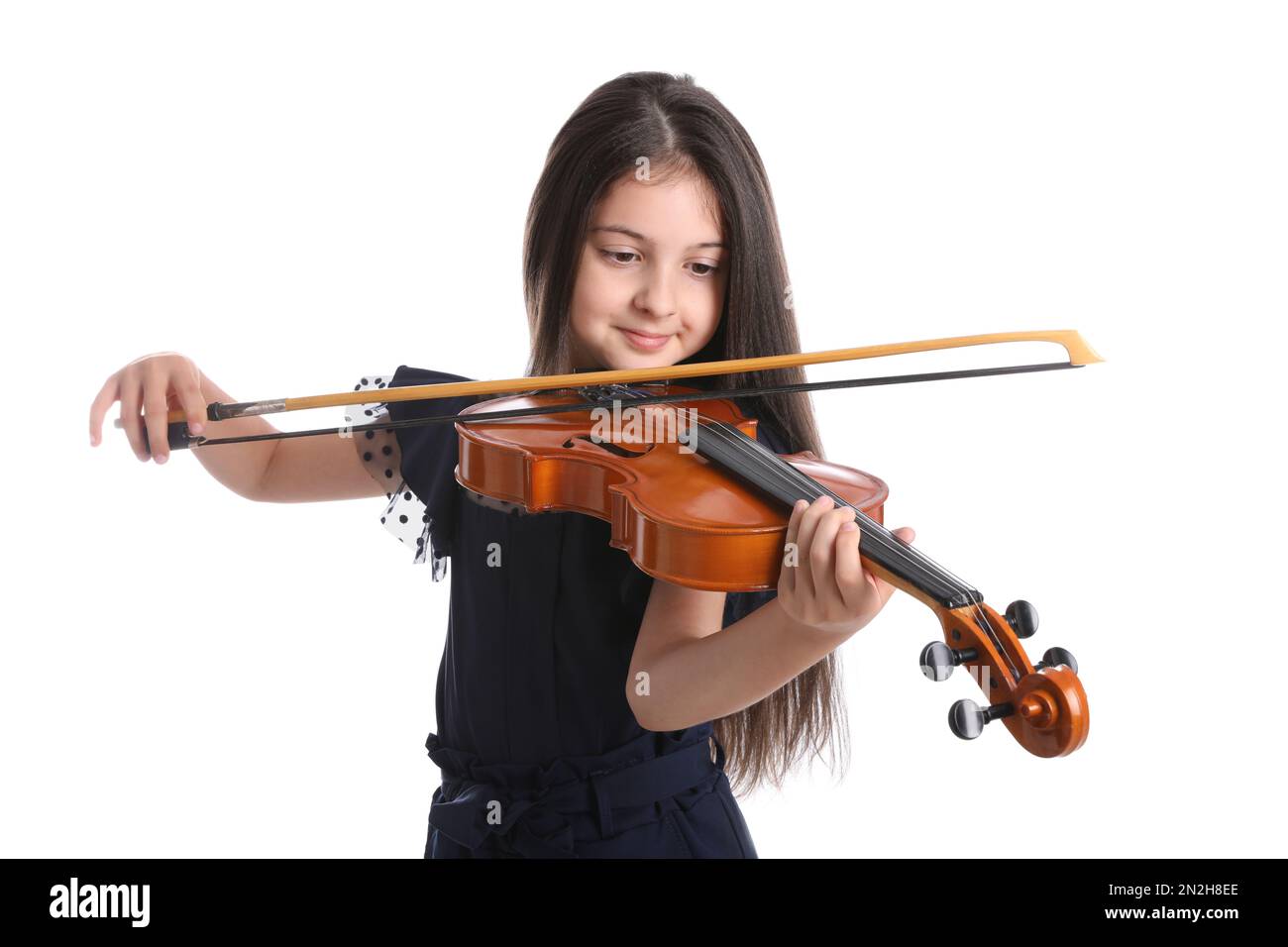 Preteen girl playing violin on white background Stock Photo - Alamy