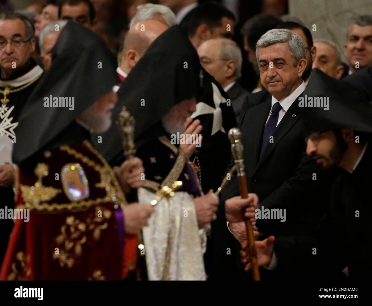 The head of Armenia's Orthodox Church Karekin II, second from left ...
