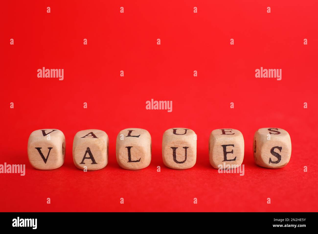 Beads with word VALUES on red background Stock Photo