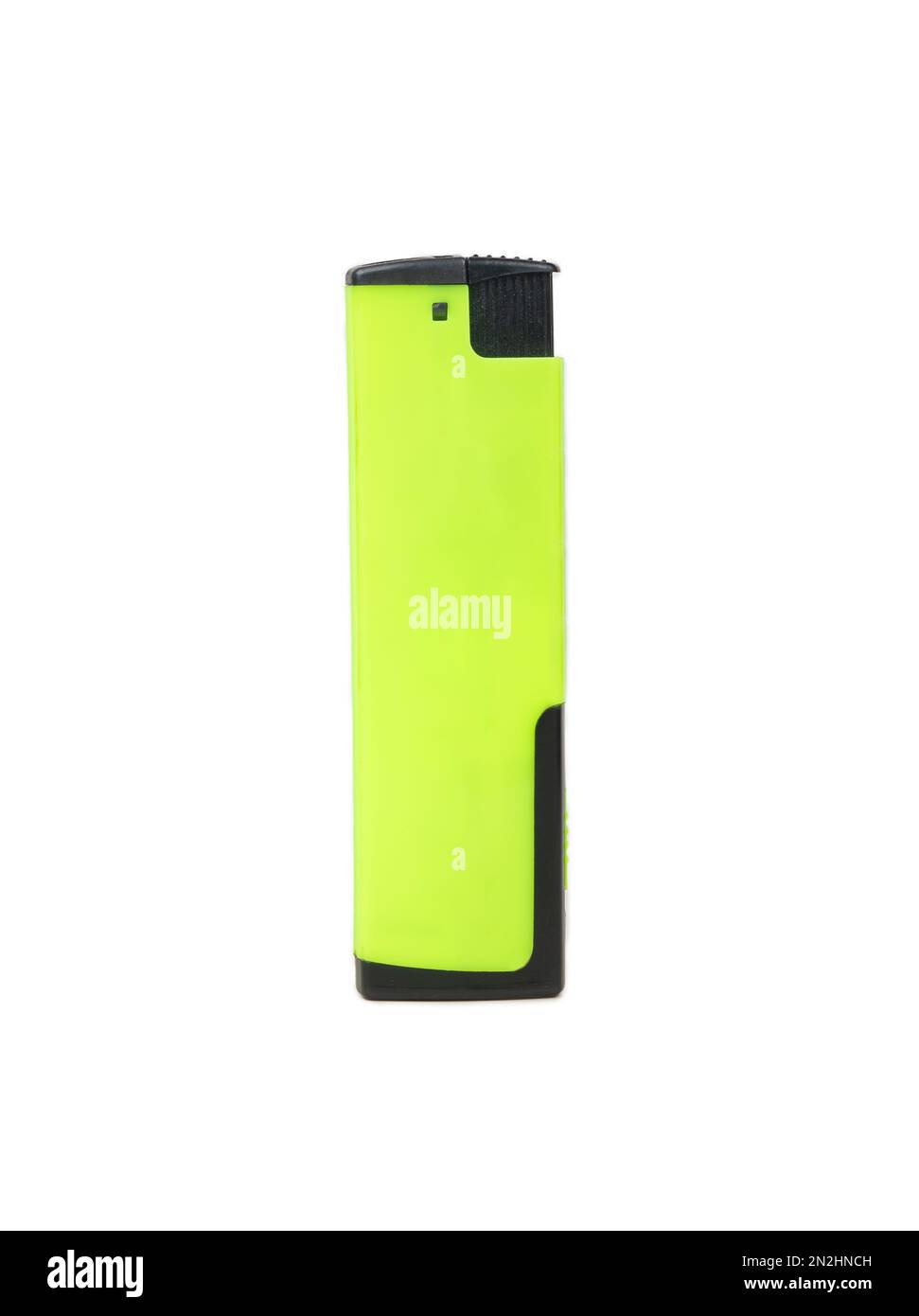 Green plastic lighter isolated on white background Stock Photo Alamy
