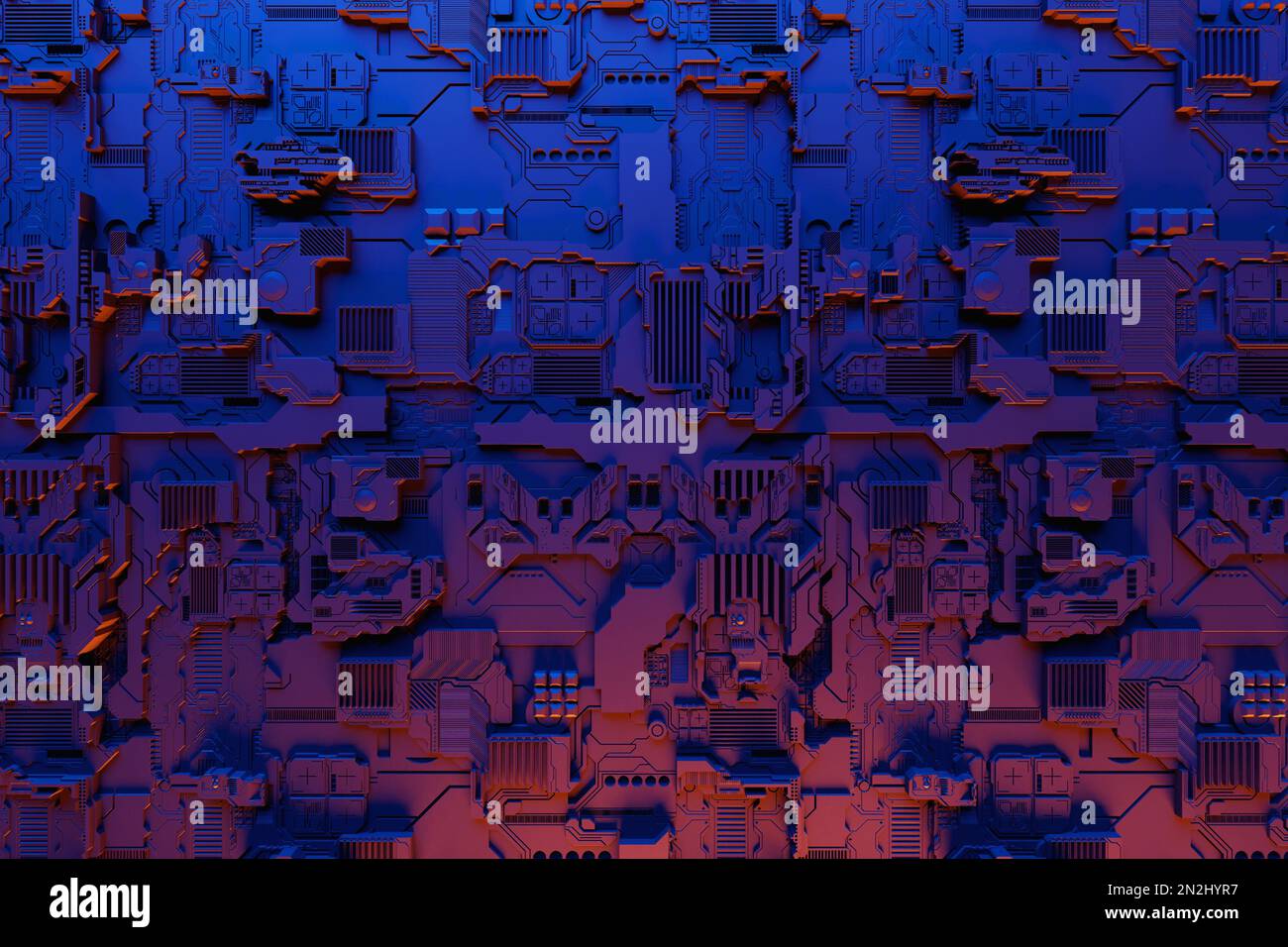 Detail of a futuristic machine. 3D illustration of a futuristic wall ...