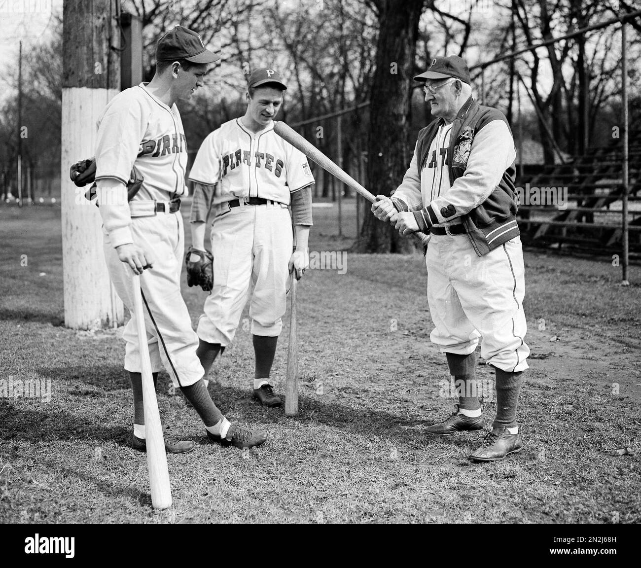 Honus Wagner, right, Pittsburgh Pirates coach and one of baseball's