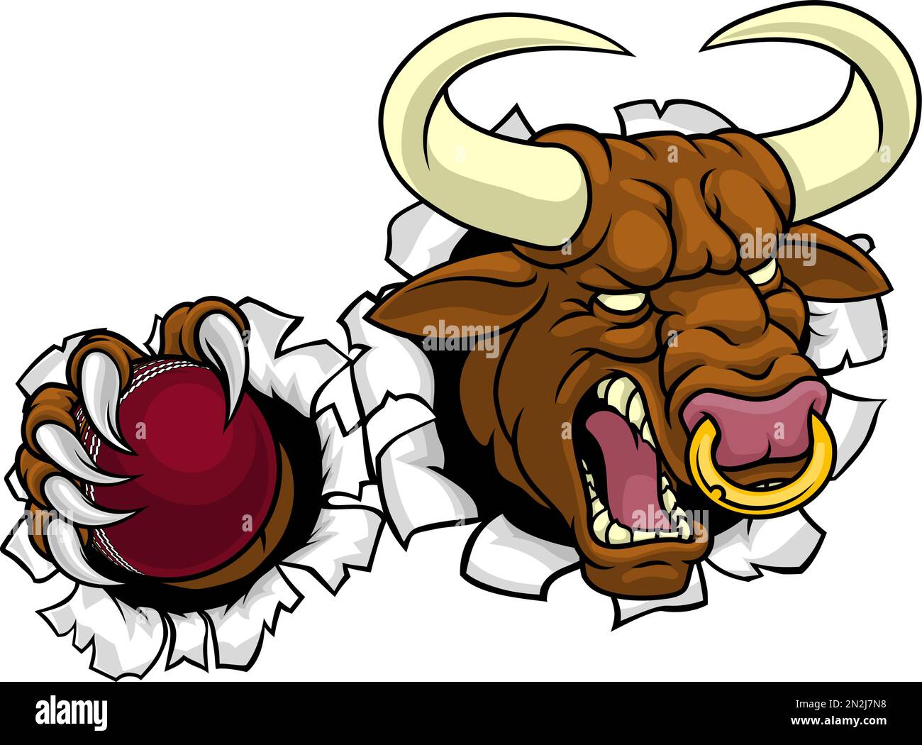 Bull Minotaur Longhorn Cow Cricket Mascot Cartoon Stock Vector