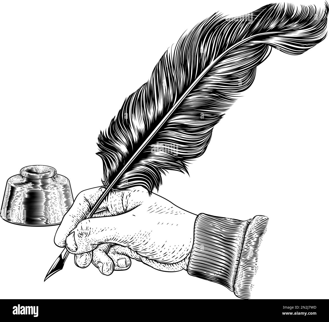 Quill Feather Ink Pen Hand Vintage Woodcut Print Stock Vector Image ...